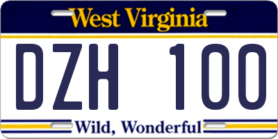 WV license plate DZH100