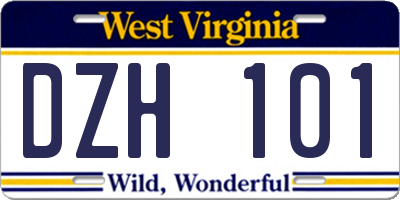 WV license plate DZH101