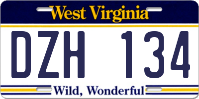 WV license plate DZH134
