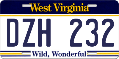 WV license plate DZH232