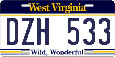 WV license plate DZH533