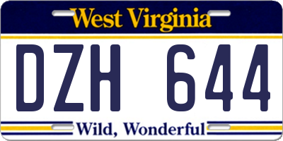 WV license plate DZH644