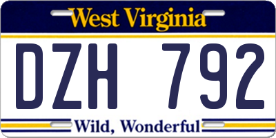 WV license plate DZH792