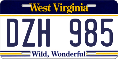 WV license plate DZH985