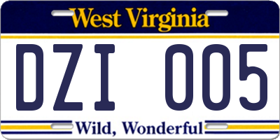 WV license plate DZI005