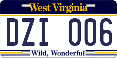 WV license plate DZI006