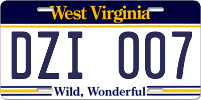 WV license plate DZI007
