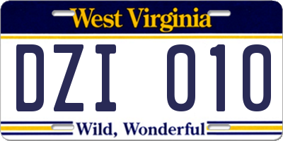 WV license plate DZI010