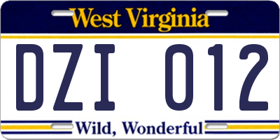 WV license plate DZI012