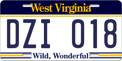 WV license plate DZI018