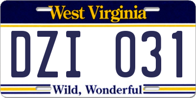 WV license plate DZI031