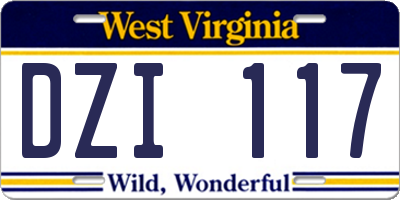 WV license plate DZI117