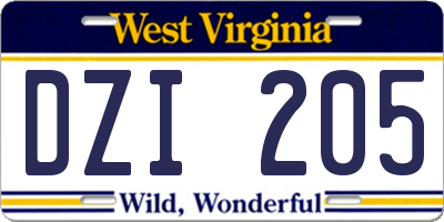 WV license plate DZI205