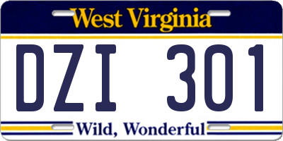WV license plate DZI301