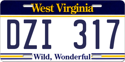 WV license plate DZI317