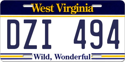 WV license plate DZI494