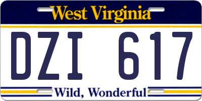 WV license plate DZI617