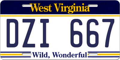 WV license plate DZI667