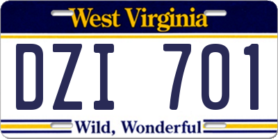 WV license plate DZI701