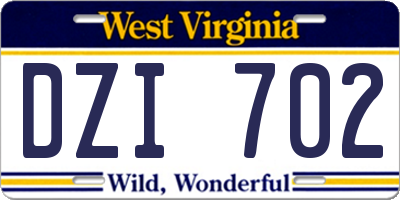WV license plate DZI702