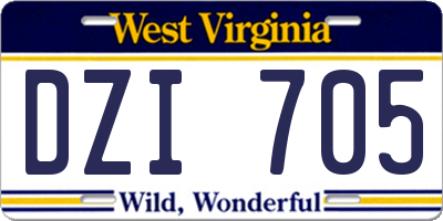 WV license plate DZI705