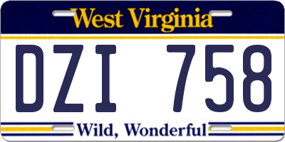 WV license plate DZI758