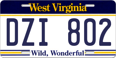 WV license plate DZI802