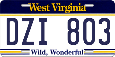 WV license plate DZI803