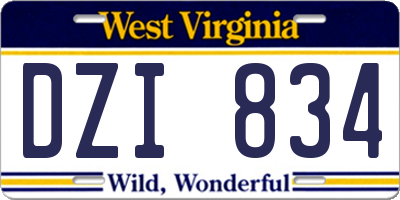 WV license plate DZI834