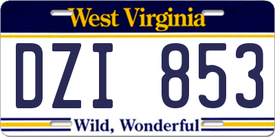 WV license plate DZI853