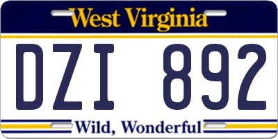 WV license plate DZI892