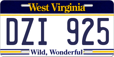 WV license plate DZI925