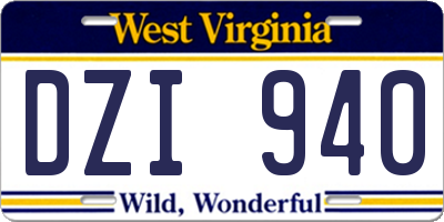 WV license plate DZI940