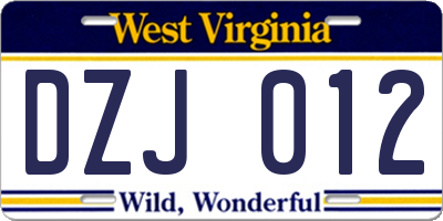 WV license plate DZJ012