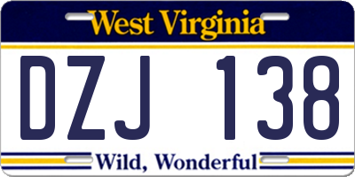 WV license plate DZJ138