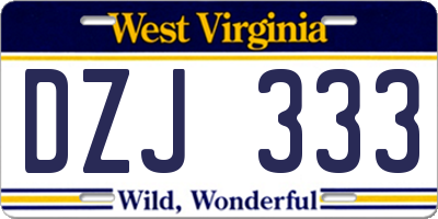 WV license plate DZJ333