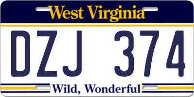 WV license plate DZJ374