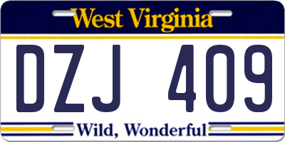 WV license plate DZJ409
