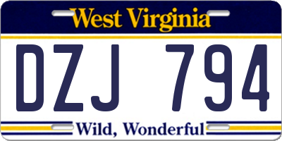 WV license plate DZJ794
