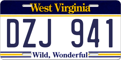 WV license plate DZJ941
