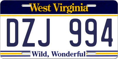 WV license plate DZJ994