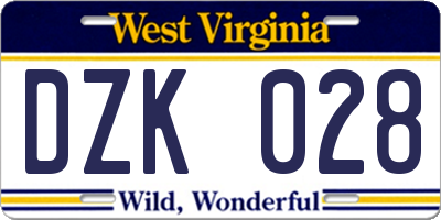 WV license plate DZK028
