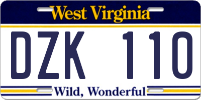 WV license plate DZK110