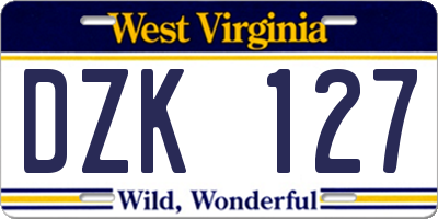 WV license plate DZK127