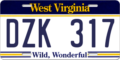 WV license plate DZK317