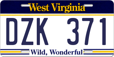 WV license plate DZK371