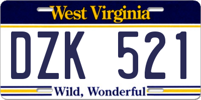 WV license plate DZK521