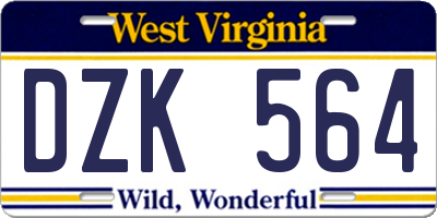 WV license plate DZK564