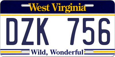 WV license plate DZK756