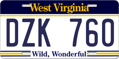 WV license plate DZK760